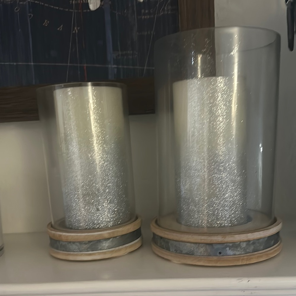 Silver and Brown Decorative Candle Accents with Glittery Texture candles inside
